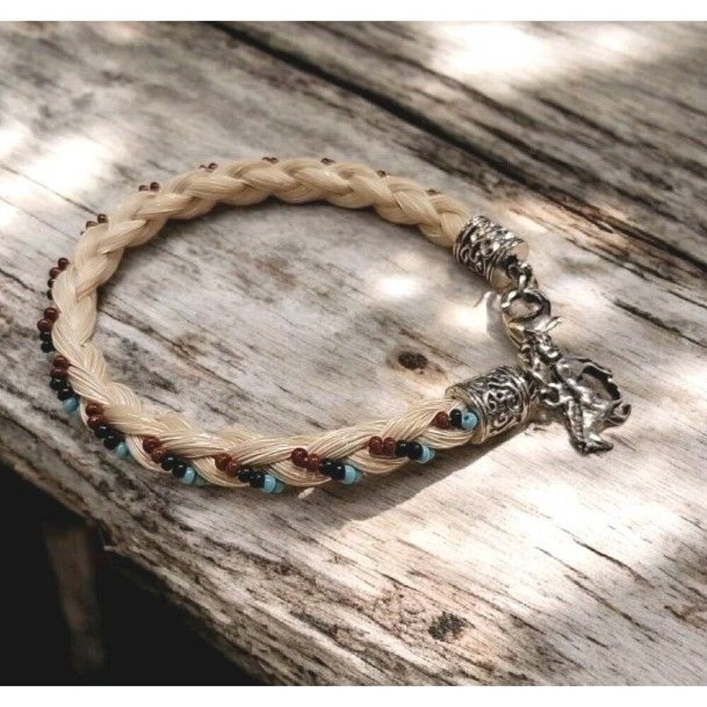 Vintage Austin Accent Woven  Southwestern Blond Horse Hair Beaded Bracelet